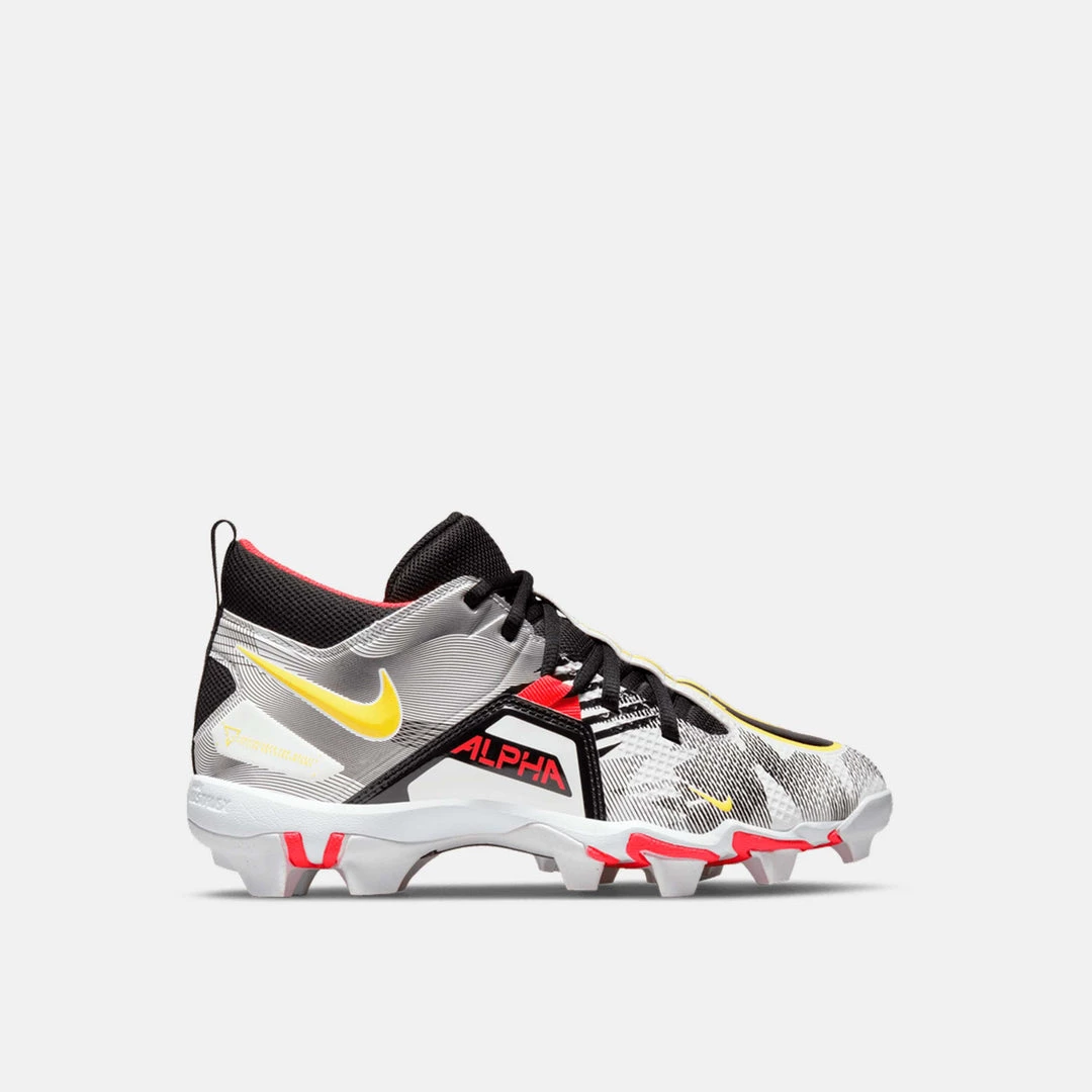 Nike Youth Alpha Menace 3 Shark Russell Wilson Football Cleats, White/Optic Yellow-Crimson 1 Nike Youth Alpha Menace 3 Shark Russell Wilson Football Cleats, White/Optic Yellow-Crimson